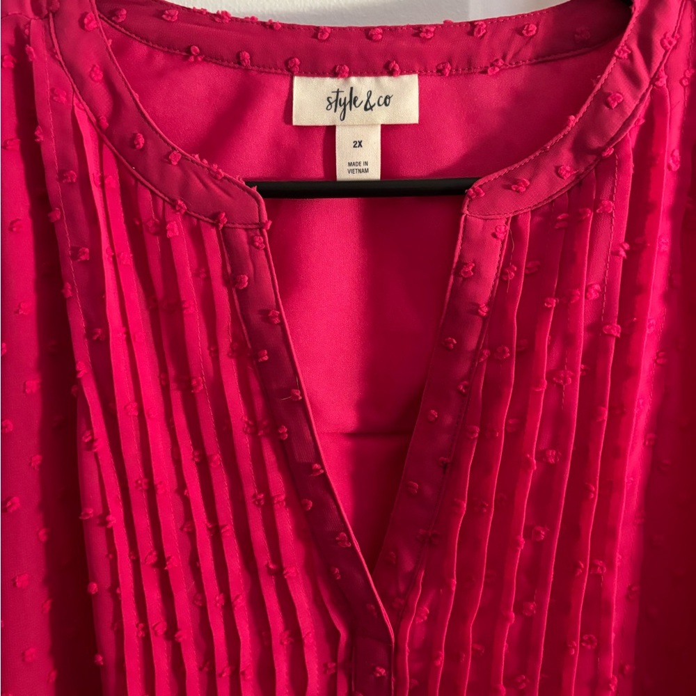 Style & Co. Women's pink Swiss dot chiffon top - Picture 2 of 4
